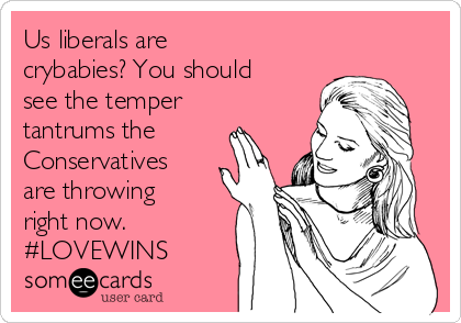 Us liberals are
crybabies? You should
see the temper
tantrums the
Conservatives
are throwing
right now.
#LOVEWINS