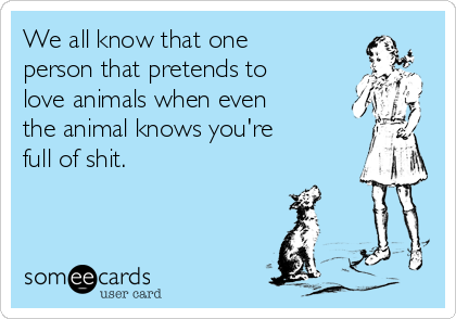 We all know that one
person that pretends to
love animals when even
the animal knows you're
full of shit.