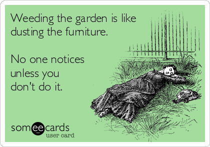 Weeding the garden is like
dusting the furniture.

No one notices
unless you
don't do it.

