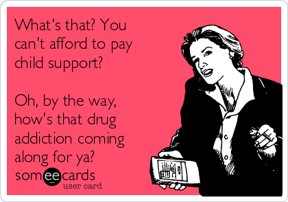 What's that? You
can't afford to pay
child support? 

Oh, by the way,
how's that drug
addiction coming
along for ya?