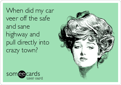 When did my car
veer off the safe
and sane
highway and
pull directly into
crazy town?