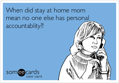 When did stay at home mom
mean no one else has personal
accountablity?!
