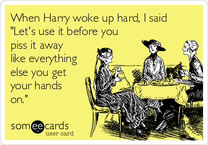 When Harry woke up hard, I said
"Let's use it before you
piss it away
like everything
else you get
your hands
on."