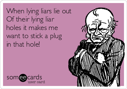 When lying liars lie out
Of their lying liar
holes it makes me
want to stick a plug
in that hole!