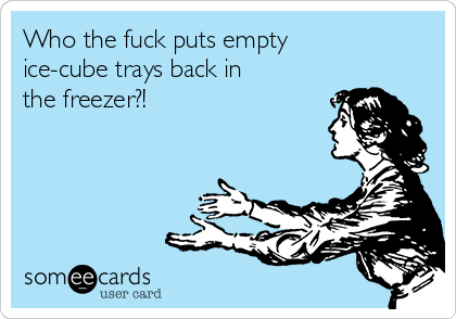 Who the fuck puts empty
ice-cube trays back in
the freezer?!