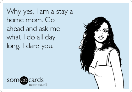 Why yes, I am a stay a
home mom. Go
ahead and ask me
what I do all day
long. I dare you.
