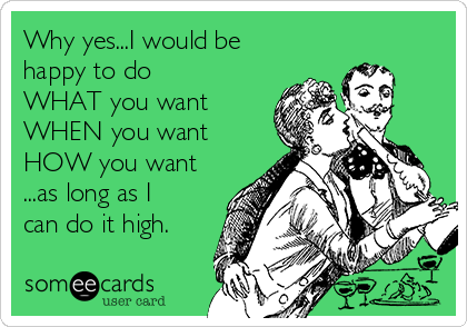 Why yes...I would be
happy to do
WHAT you want
WHEN you want
HOW you want
...as long as I
can do it high.