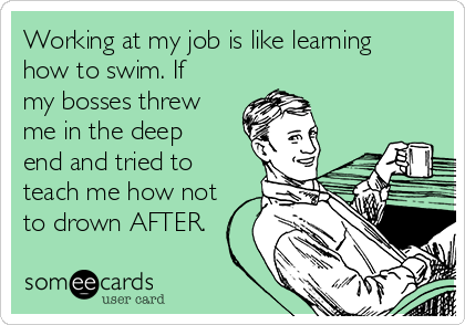 Working at my job is like learning how to swim. If my bosses threw me ...