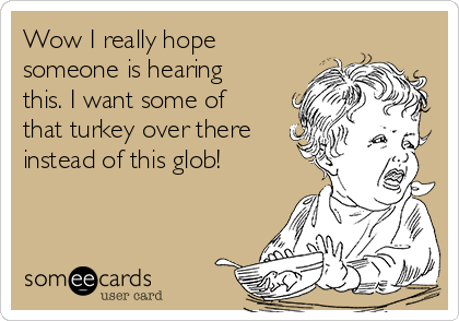 Wow I really hope
someone is hearing
this. I want some of
that turkey over there
instead of this glob!