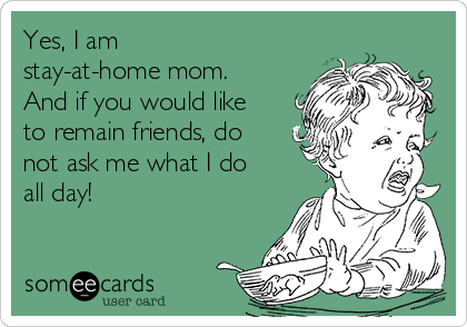 Yes, I am 
stay-at-home mom.
And if you would like
to remain friends, do
not ask me what I do
all day!