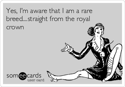Yes, I'm aware that I am a rare
breed....straight from the royal
crown