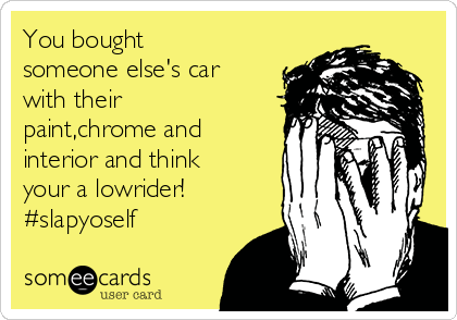 You bought
someone else's car
with their
paint,chrome and
interior and think
your a lowrider!
#slapyoself