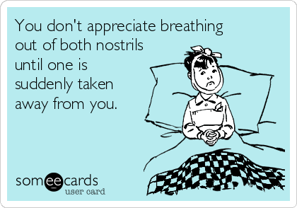 You don't appreciate breathing
out of both nostrils
until one is
suddenly taken
away from you. 