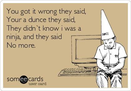 You got it wrong they said,
Your a dunce they said,
They didn`t know i was a
ninja, and they said
No more.