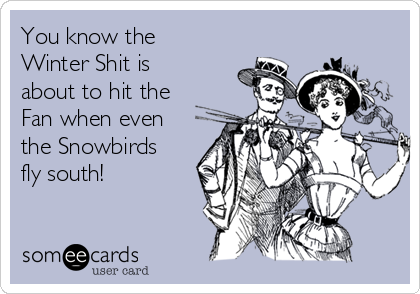 You know the
Winter Shit is
about to hit the
Fan when even
the Snowbirds
fly south!