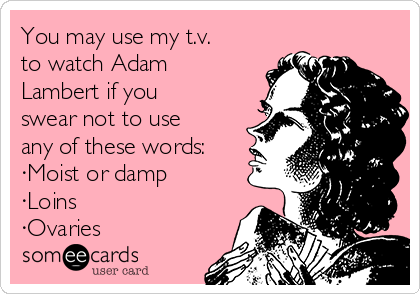 You may use my t.v.
to watch Adam
Lambert if you
swear not to use
any of these words:
·Moist or damp
·Loins
·Ovaries