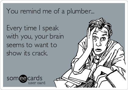 You remind me of a plumber...

Every time I speak
with you, your brain
seems to want to
show its crack.