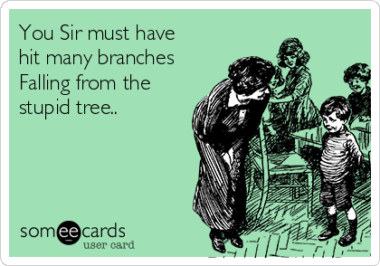 You Sir must have
hit many branches
Falling from the
stupid tree..