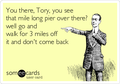 You there, Tory, you see
that mile long pier over there?
well go and
walk for 3 miles off
it and don't come back