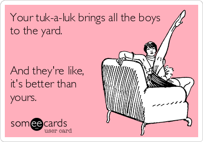 Your tuk-a-luk brings all the boys
to the yard.


And they're like,
it's better than
yours.