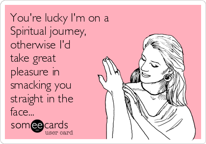 You're lucky I'm on a
Spiritual journey,
otherwise I'd
take great
pleasure in
smacking you
straight in the
face...